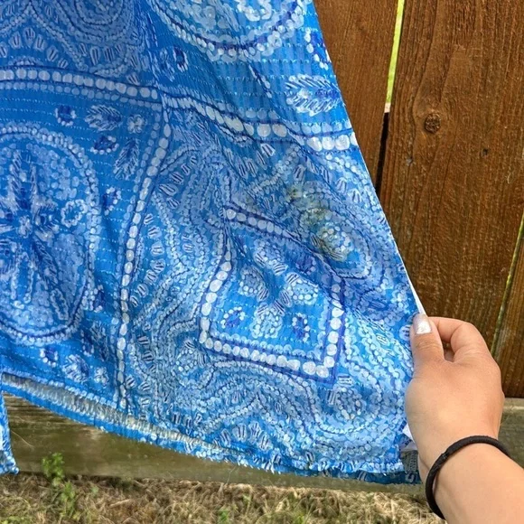 Vineyard Vines Sand Dollar Scarf Print Maxi Dress White Blue Womens 12 Side Slit - Picture 7 of 10